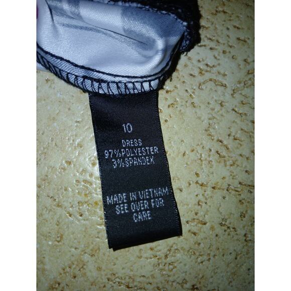 AB Studio Shift Dress Womens Sz 10 Black White Geometric Square Neck Sleeveless - Picture 8 of 8